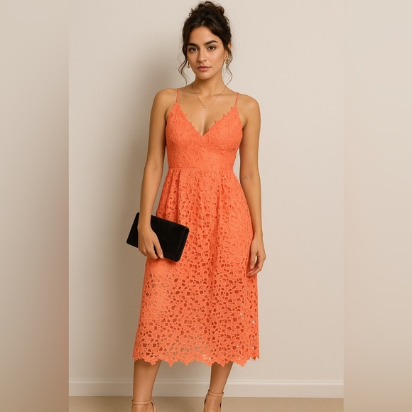 ASTR The Label Coral Lace Midi Dress XS Romantic Lace Crochet Wedding Guest - Picture 11 of 12